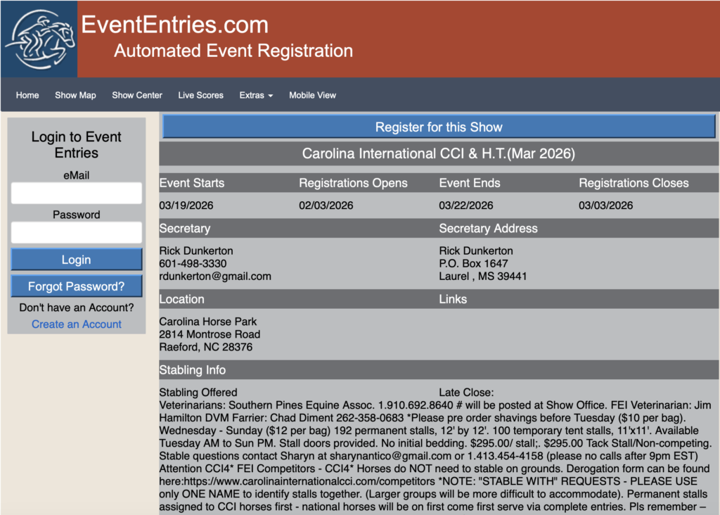 Carolina International CCI & HT EventEntries.com
